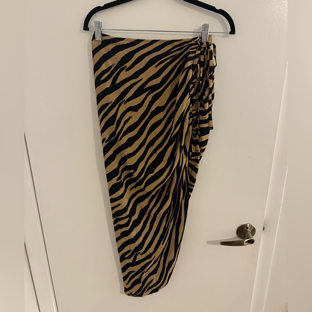 Zebra print ruched side-tie midi skirt